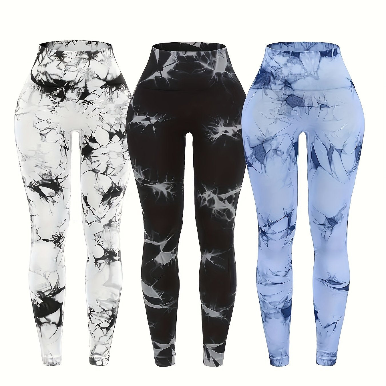 3pcs Women Tie Dye High Stretchy Yoga Leggings Pants - High Waist Butt Lifting Workout Tight Sports Pants - Made from Polyester & Spandex - Suitable for Yoga, Fitness & Workout - Perfect Gift for Women Who Love Sports